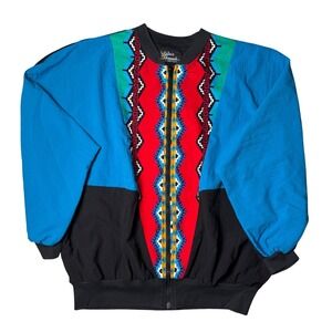 Silver Threads LTD Vintage 90s Southwestern Windbreaker Black Blue Quarter Zip